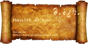 Hanzlik Ákos névjegykártya
